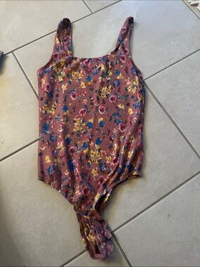 Lulu's Mauve Floral One-Piece body suit with Yellow & Blue Flowers